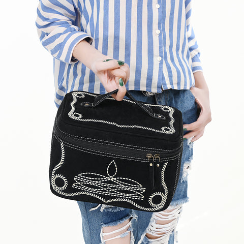 American Darling Boot Stitched Genuine Suede Leather Jewelry Case