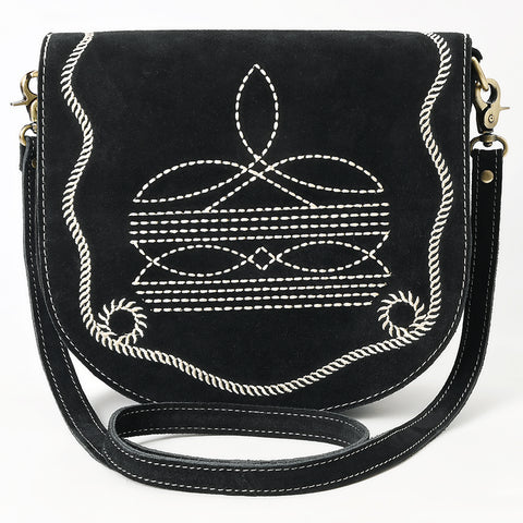 American Darling Genuine Suede Leather Cross body Bag with White Rope Embroidery