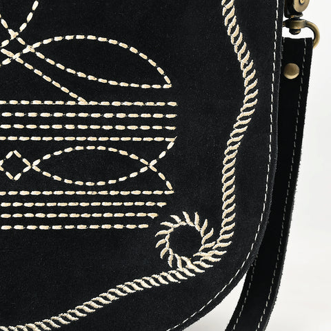 American Darling Genuine Suede Leather Cross body Bag with White Rope Embroidery
