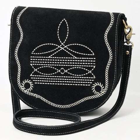 American Darling Genuine Suede Leather Cross body Bag with White Rope Embroidery