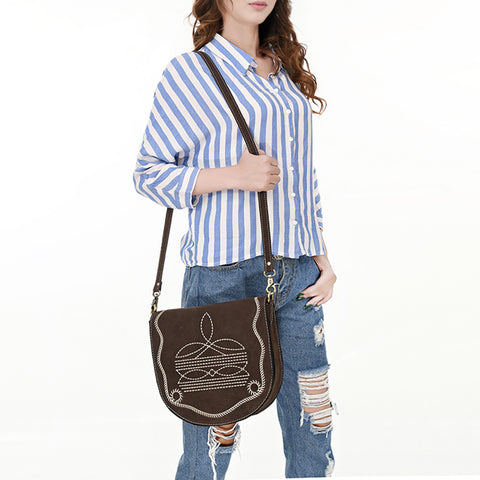 American Darling Genuine Suede Leather Cross body Bag with White Rope Embroidery