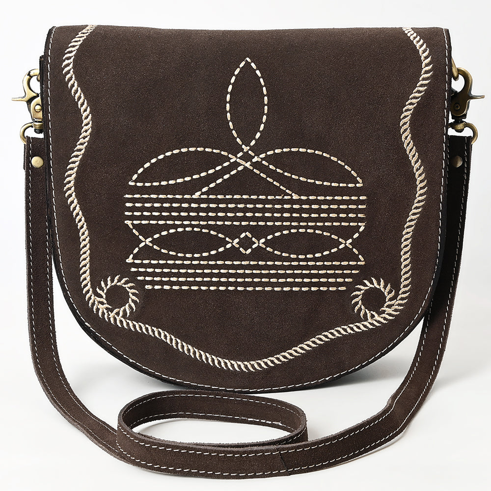ADBGA684 Genuine suede Western Crossbody Bag with White Rope Embroidery