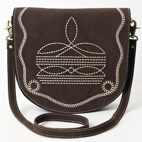 American Darling Genuine Suede Leather Cross body Bag with White Rope Embroidery