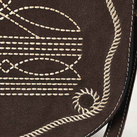 American Darling Genuine Suede Leather Cross body Bag with White Rope Embroidery