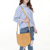 ADBGA684 Suede Western Crossbody Bag with White Rope Embroidery