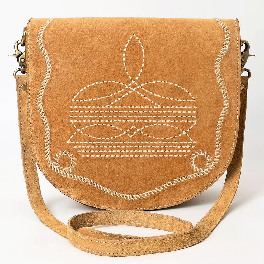 ADBGA684 Genuine suede Western Crossbody Bag with White Rope Embroidery
