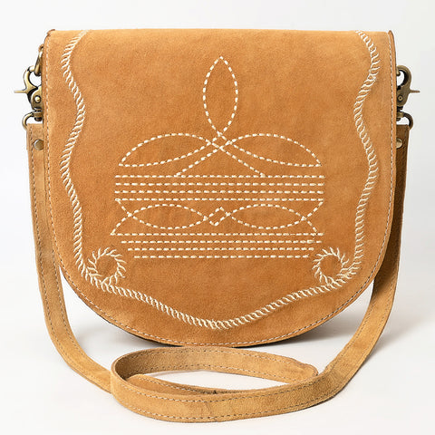 American Darling Genuine Suede Leather Cross body Bag with White Rope Embroidery