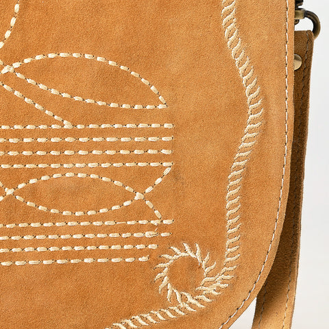 American Darling Genuine Suede Leather Cross body Bag with White Rope Embroidery