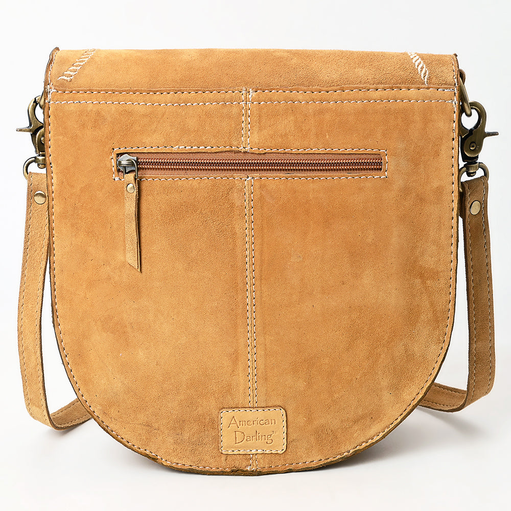 ADBGA684 Genuine suede Western Crossbody Bag with White Rope Embroidery