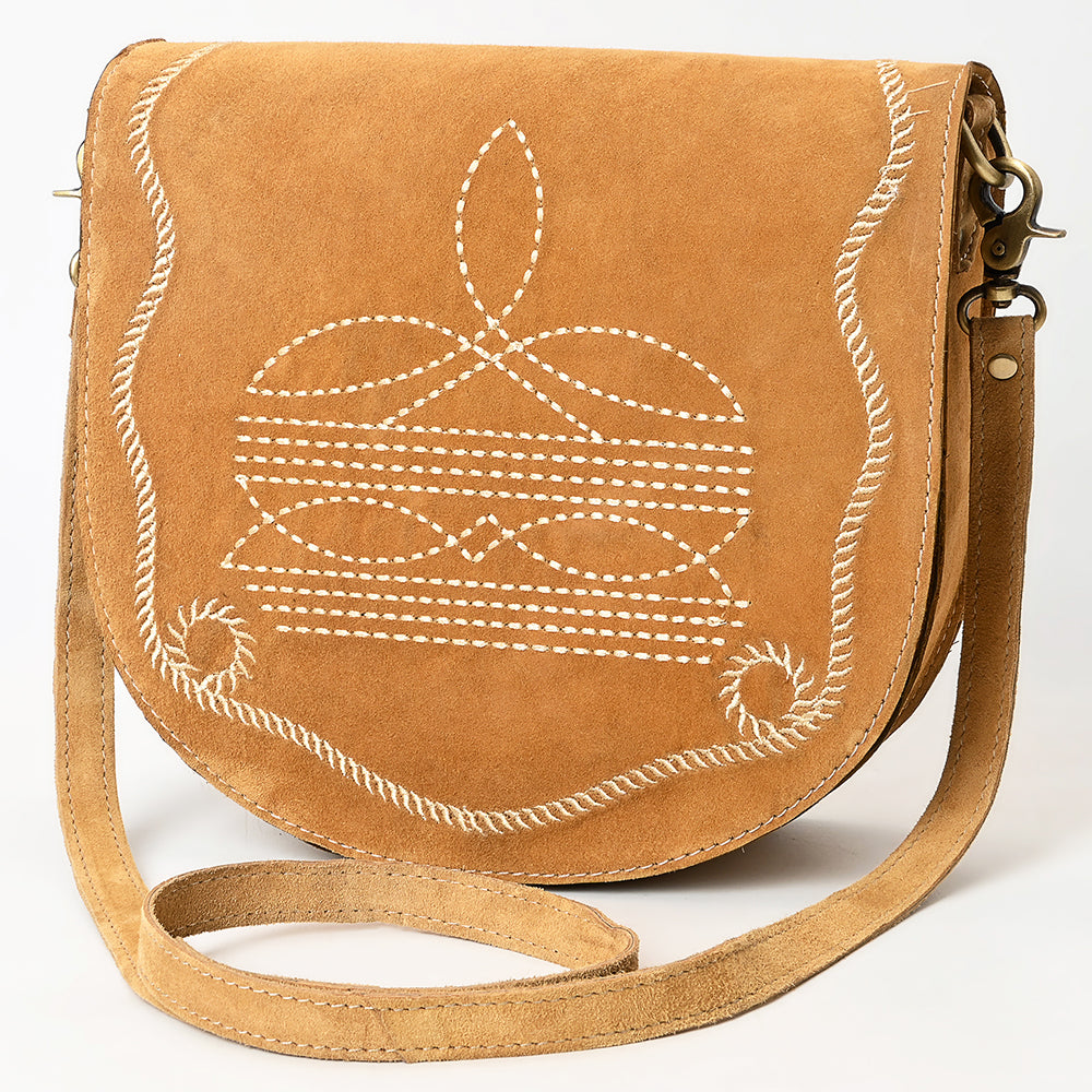 ADBGA684 Genuine suede Western Crossbody Bag with White Rope Embroidery