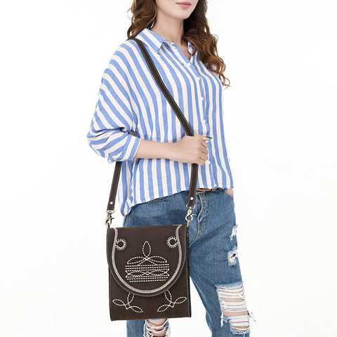 American Darling Boot Stitched Suede Genuine Leather Cross body Bag