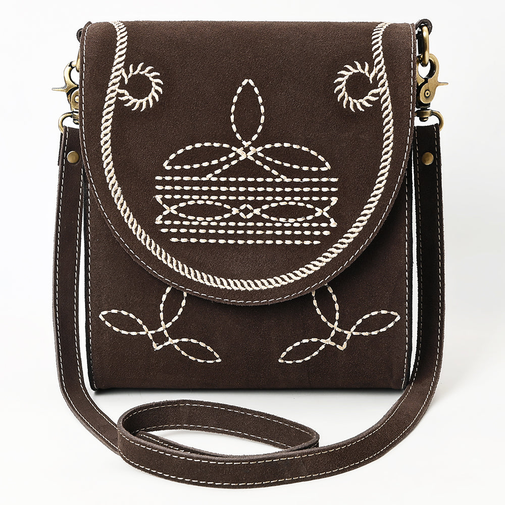 ADBGA685 Western Flap Crossbody Bag with White Rope & Floral Stitch Embroidery