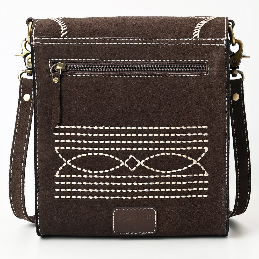 ADBGA685 Western Flap Crossbody Bag with White Rope & Floral Stitch Embroidery