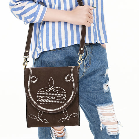 American Darling Boot Stitched Suede Genuine Leather Cross body Bag