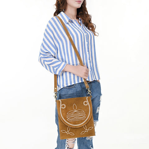 American Darling Boot Stitched Suede Genuine Leather Cross body Bag