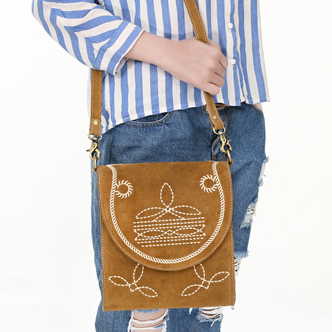 American Darling Boot Stitched Suede Genuine Leather Cross body Bag