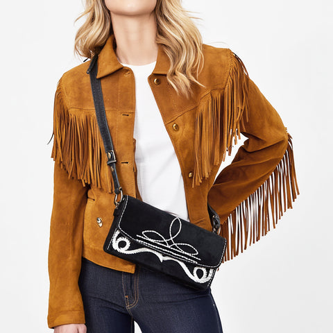 American Darling Boot Stitched Suede Genuine Leather Small Cross body Bag