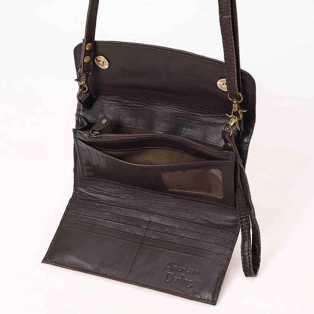 ADBGA686 Western Clutch Crossbody Bag with White Rope Stitch Embroidery