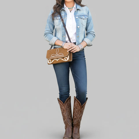 American Darling Boot Stitched Suede Genuine Leather Small Cross body Bag