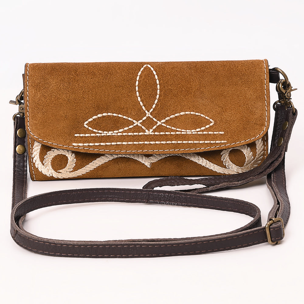 ADBGA686 Western Clutch Crossbody Bag with White Rope Stitch Embroidery