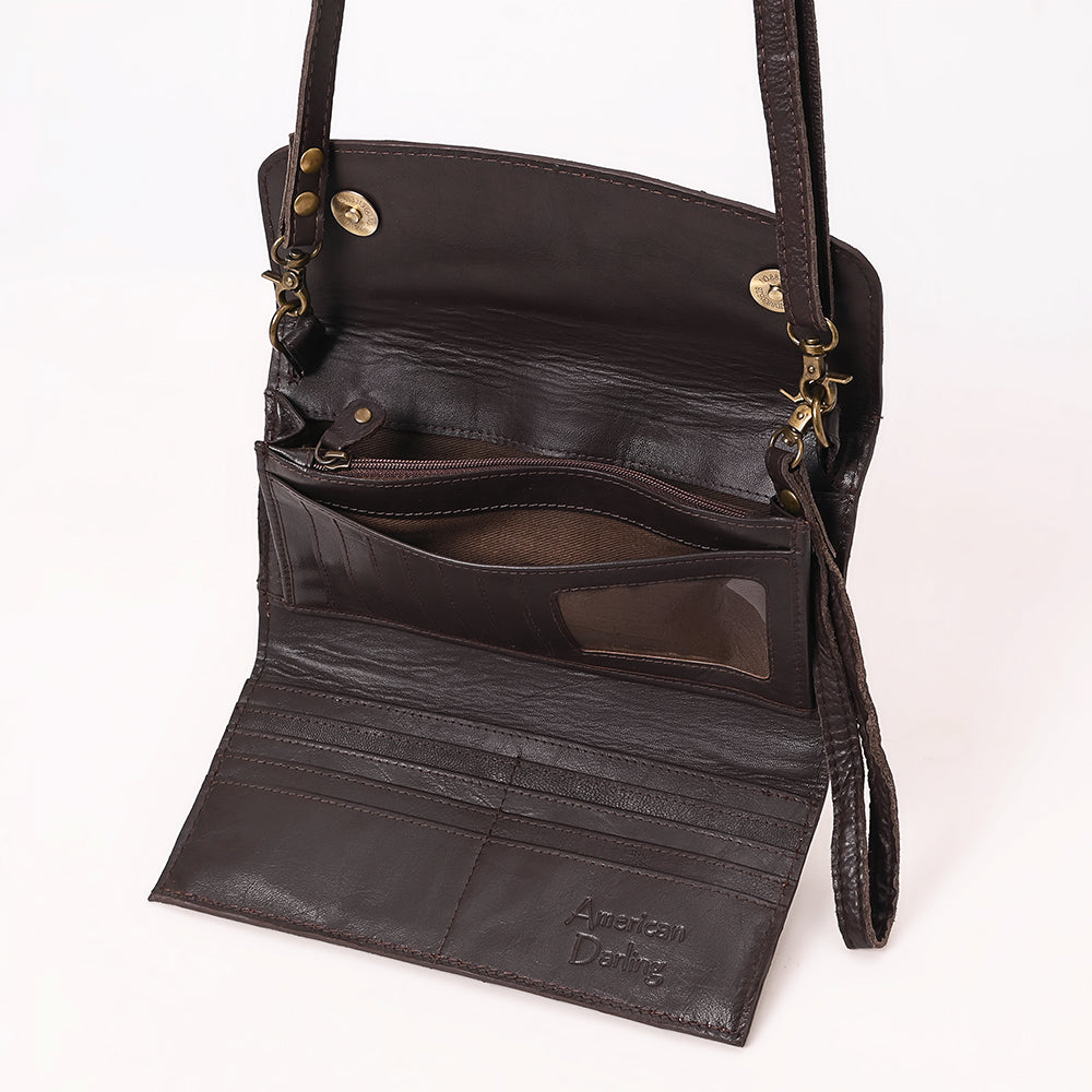 ADBGA686 Western Clutch Crossbody Bag with White Rope Stitch Embroidery