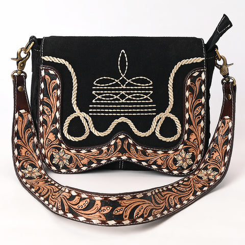 American Darling Boot Stitched Suede Leather Hand Tooled Cross body Bag