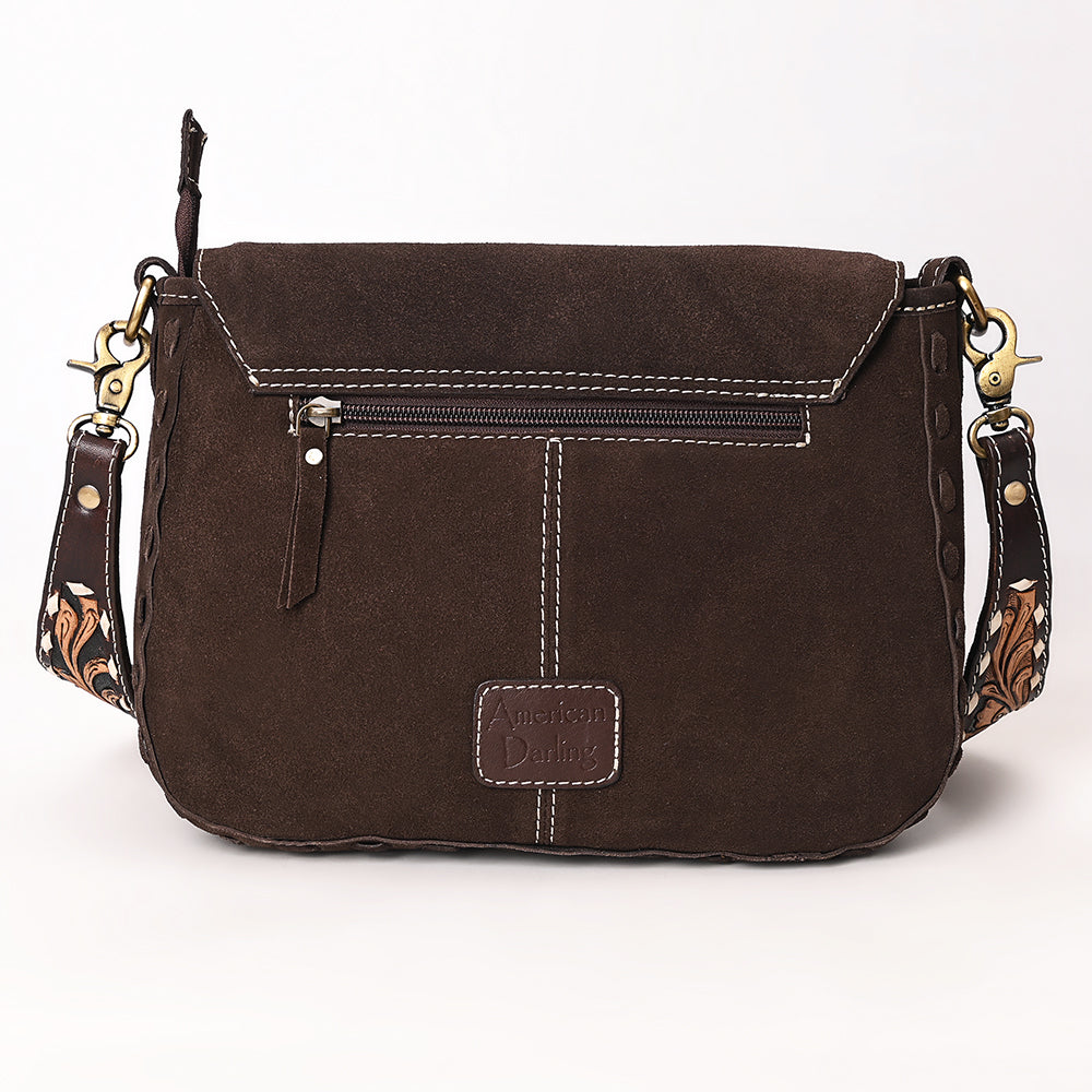 ADBGA687 Western Crossbody Flap Bag with Tooled Leather Strap & Rope Stitch Embroidery