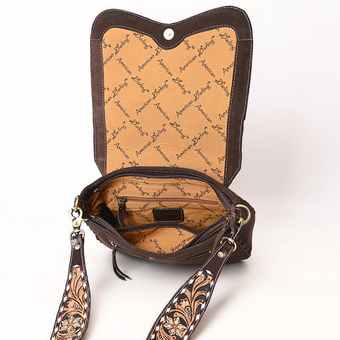 American Darling Boot Stitched Suede Leather Hand Tooled Cross body Bag
