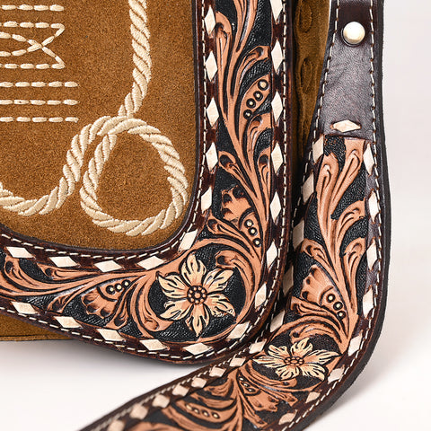 American Darling Boot Stitched Suede Leather Hand Tooled Cross body Bag