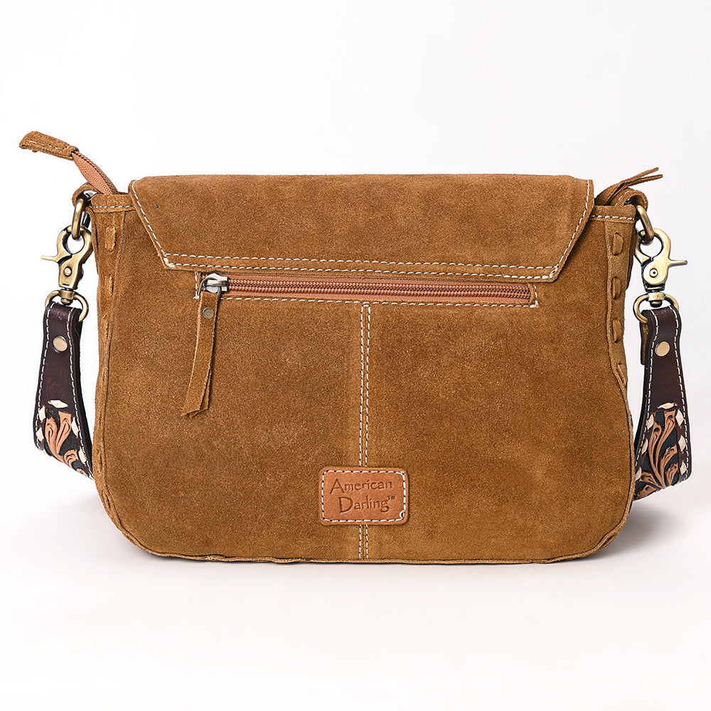 ADBGA687 Western Crossbody Flap Bag with Tooled Leather Strap & Rope Stitch Embroidery