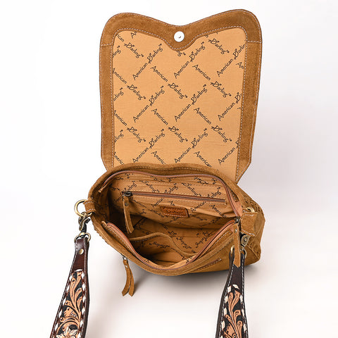 American Darling Boot Stitched Suede Leather Hand Tooled Cross body Bag