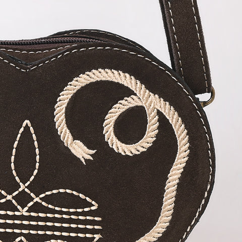 American Darling Heart Shaped Black Suede Leather Canteen Bag