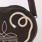 ADBGA688 Suede Heart-Shaped Crossbody Canteen Bag with Western Rope Embroidery