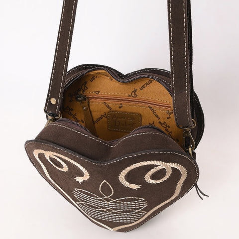American Darling Heart Shaped Black Suede Leather Canteen Bag