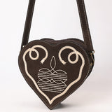 ADBGA688 Suede Heart-Shaped Crossbody Canteen Bag with Western Rope Embroidery