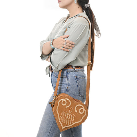 American Darling Heart Shaped Black Suede Leather Canteen Bag
