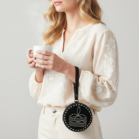 American Darling Heart Shaped Black Genuine Suede Leather Canteen Bag