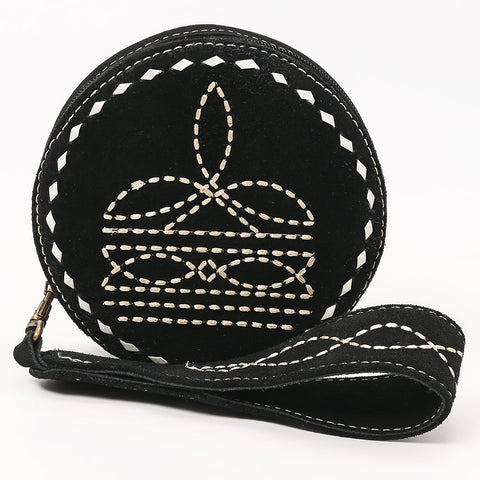 American Darling Heart Shaped Black Genuine Suede Leather Canteen Bag