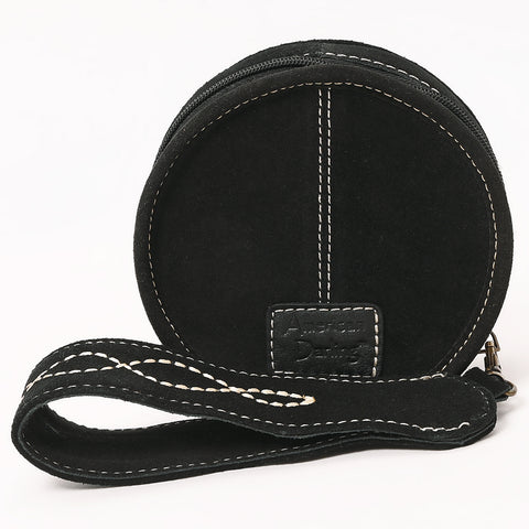 American Darling Heart Shaped Black Genuine Suede Leather Canteen Bag