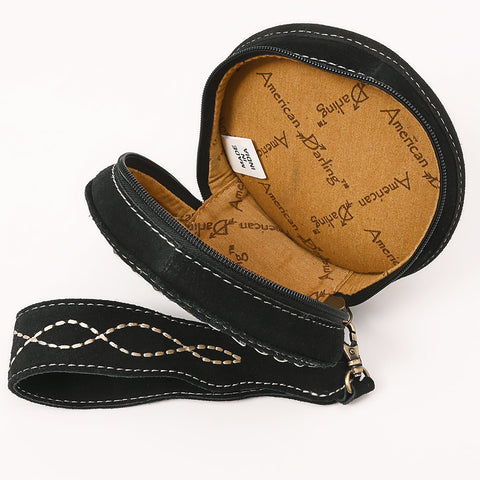 American Darling Heart Shaped Black Genuine Suede Leather Canteen Bag