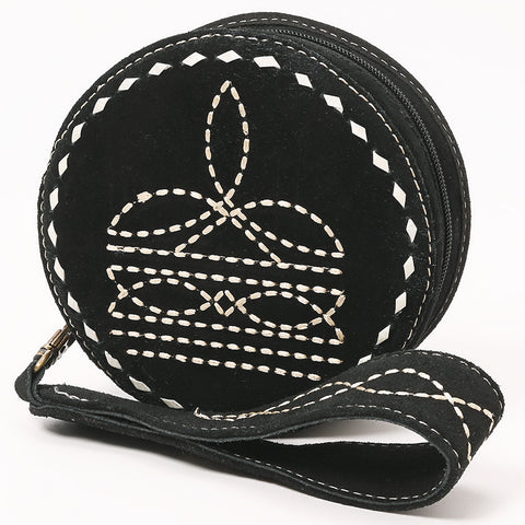 American Darling Heart Shaped Black Genuine Suede Leather Canteen Bag