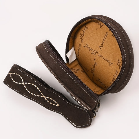 American Darling Heart Shaped Black Genuine Suede Leather Canteen Bag