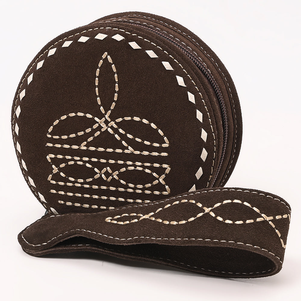ADBGA689 Round Western Wristlet Bag with Rope Stitch Embroidery