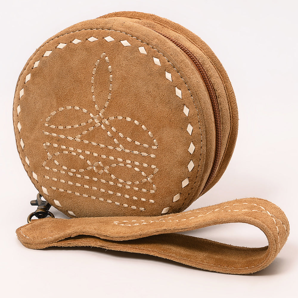 ADBGA689 Round Western Wristlet Bag with Rope Stitch Embroidery