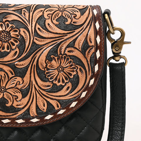 American Darling Tooled Leather Flap Quilted Black Crossbody Bag
