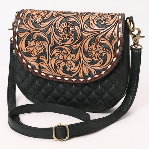 American Darling Tooled Leather Flap Quilted Black Crossbody Bag