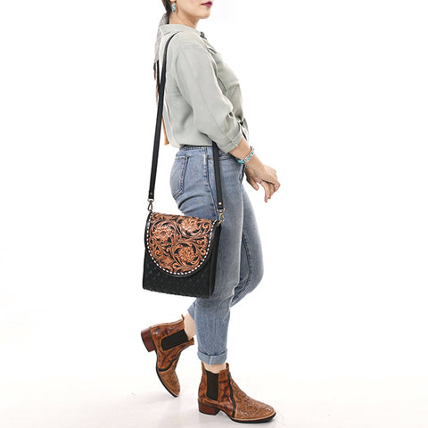 American Darling Tooled Floral Quilted Leather Cross body Bag