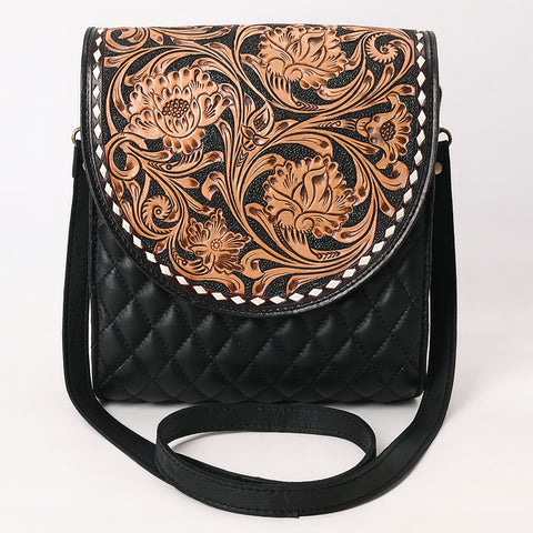 American Darling Tooled Floral Quilted Leather Cross body Bag