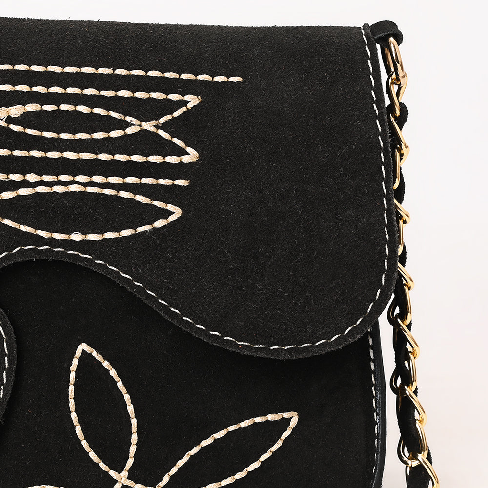 ADBGA692 Western Clutch Crossbody Bag with Cream Embroidery & Chain Strap
