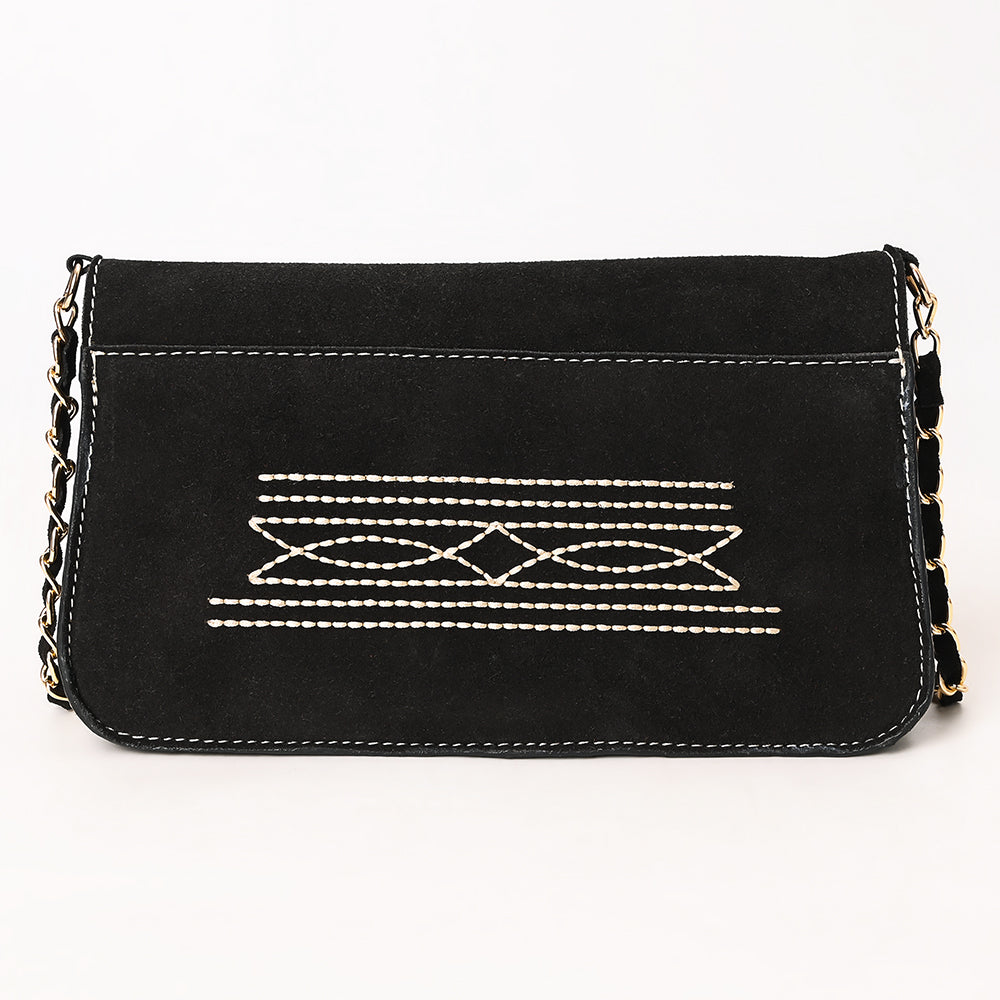 ADBGA692 Western Clutch Crossbody Bag with Cream Embroidery & Chain Strap